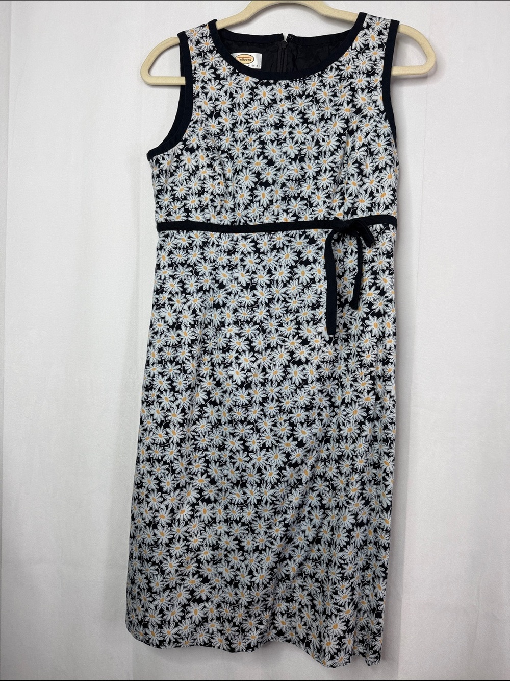 Vintage Talbots Daisy Print Sleeveless Shift Dress Navy/White